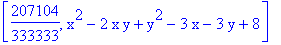 [207104/333333, x^2-2*x*y+y^2-3*x-3*y+8]